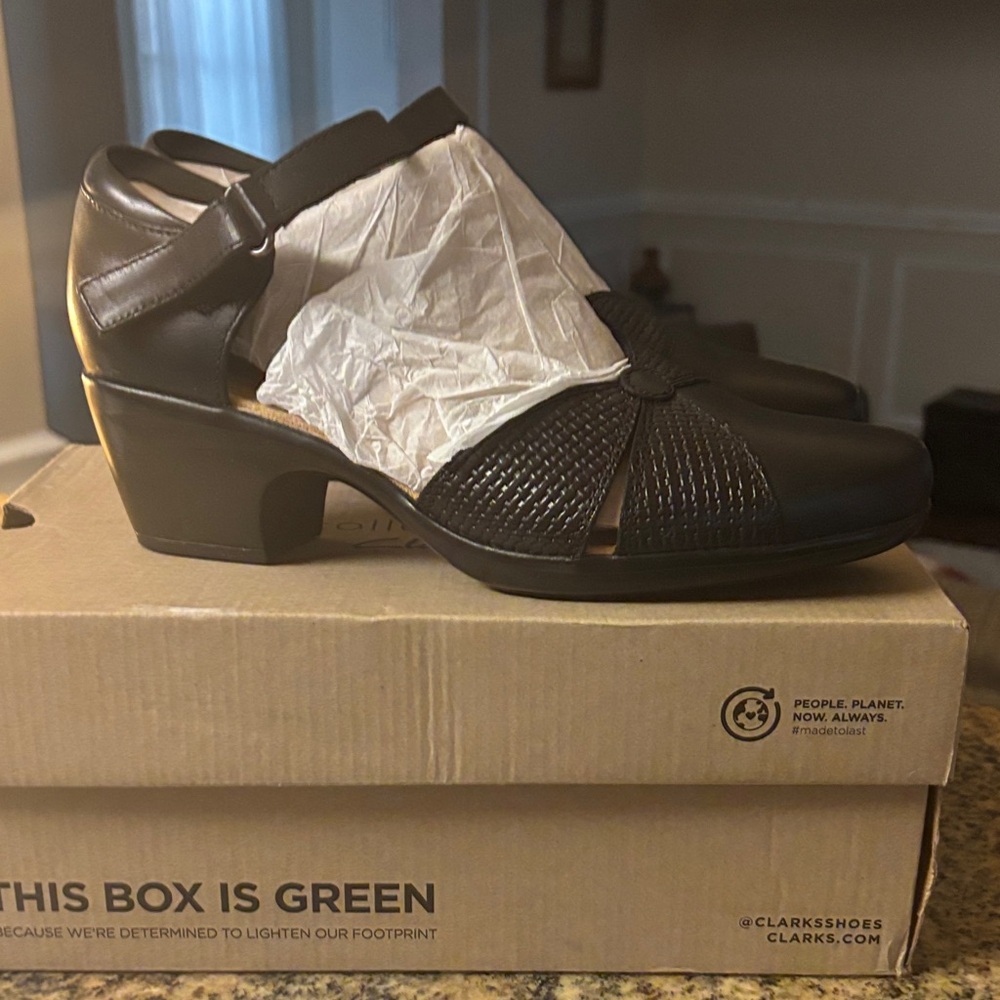 Clarks Black Woven Strap Heels